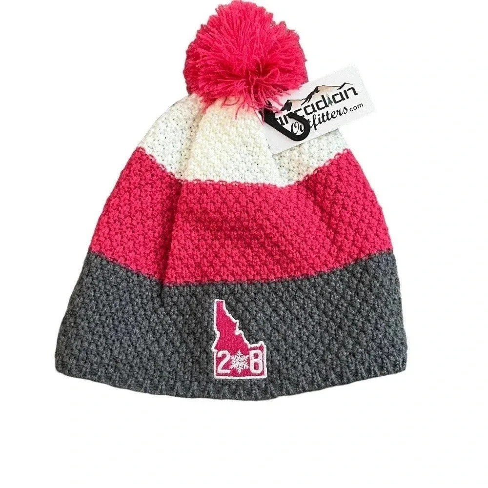 Arcadian‎ Youth Girls Pink White Stripes Beanie Pom Pom Fleece Lined Brand New